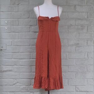 Voge Boutique Rust Orange Cropped Wide Leg Jumpsuit Ruffle Hem Small P2215-FOI
